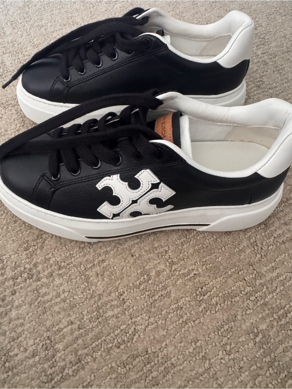 Tory Burch Black and White Logo Platform Sneakers